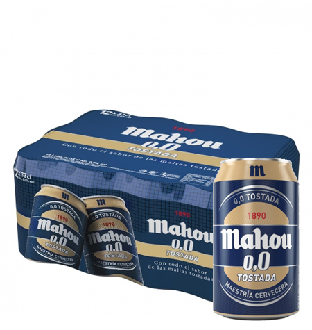 Cerveza MAHOU 0,0 Tostada 33 cl Pack 24 latas