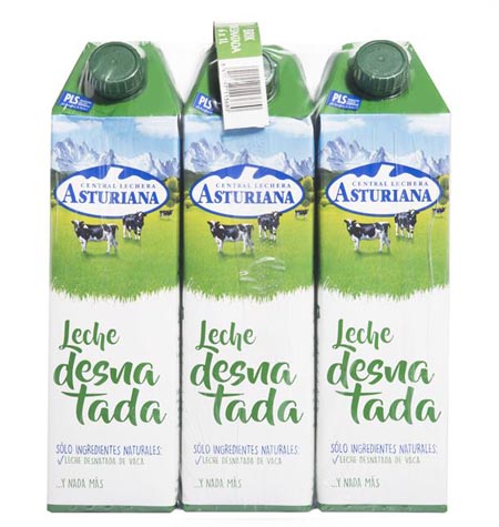 Leche asturiana desnatada brik 1 litro paquete 6 uds