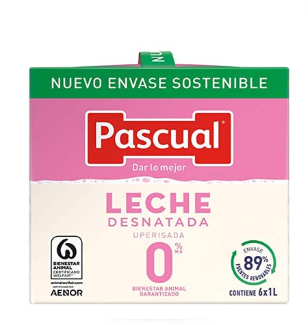 Leche Pascual desnatada brik 1 litro paquete 6 uds