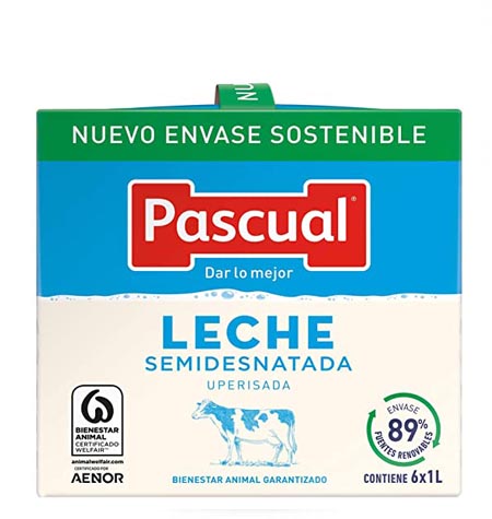 Leche Pascual semidesnatada brik 1 litro paquete 6 uds - Comercial Garcia  Gonzalez