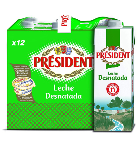 Leche President Desnatada 1 Litro x 12 Unidades