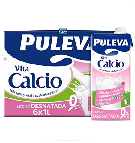 Leche Puleva calcio desnatada brik 1 litro 6 uds